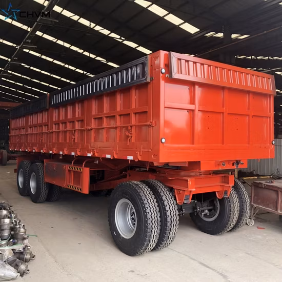 20 Ton Cargo Dump Semi Trailer Truck 2 Axle Full Trailer with Drawbar 