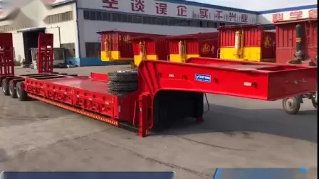 90tons 4 Axle Fixed Bed Army Lowbed Low Loader Semi Trailers with Side Wall 
