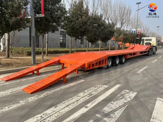 Heavy Duty Utility Cargo 50ton Low Deck Low Bed Drop Deck Lowbed Truck Semi Trailer with Hydraulic Ramp 