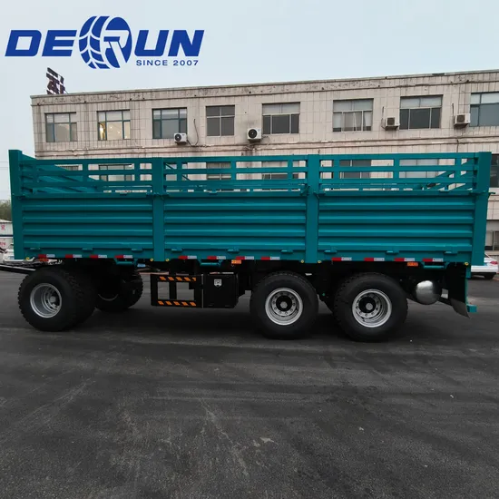 3 Axles Hot Selling Side Wall Fence Full Trailer Drawbar Trailer 